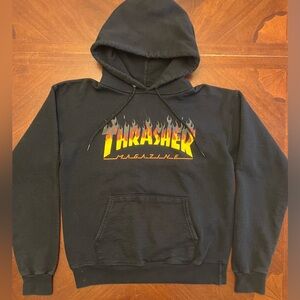 Thrasher Black Hoodie with Flame Logo